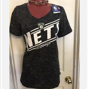 NWT Brooklyn Nets Womens NBA V-Neck T-Shirt  SIZE XL -New -GRAY SLUB